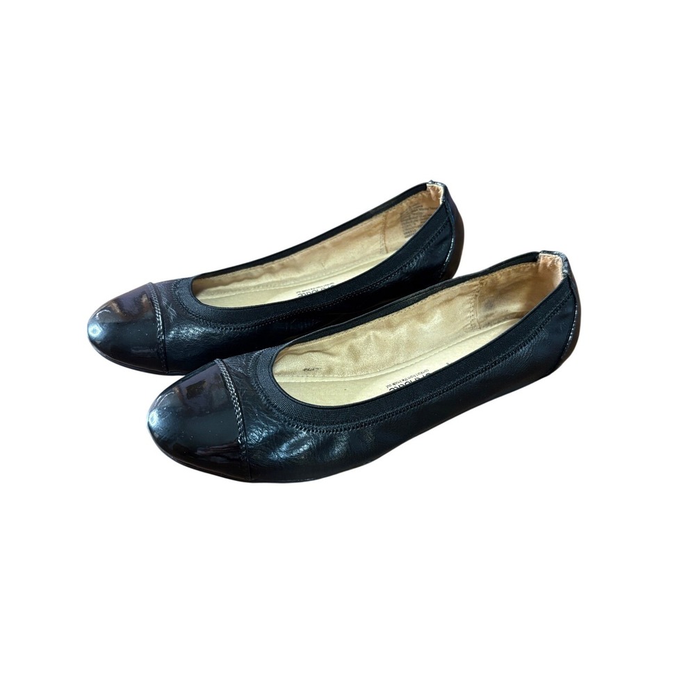 Croft & Barrow Ballet Flats Women 6 Black Good Patent Cap Toe Ortholite Comfort